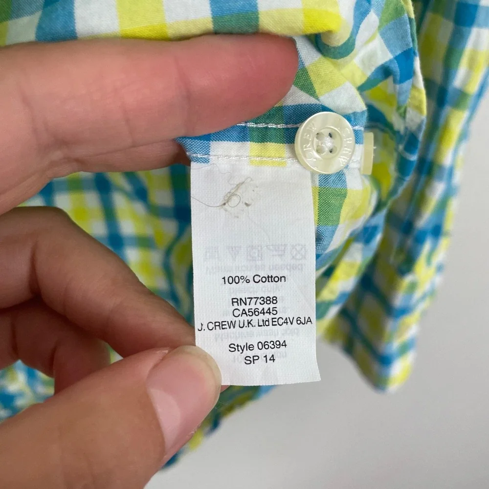 J. Crew Men's Sz S Yellow‎ and Blue Plaid Button Up Career Collared Shirt Cotton